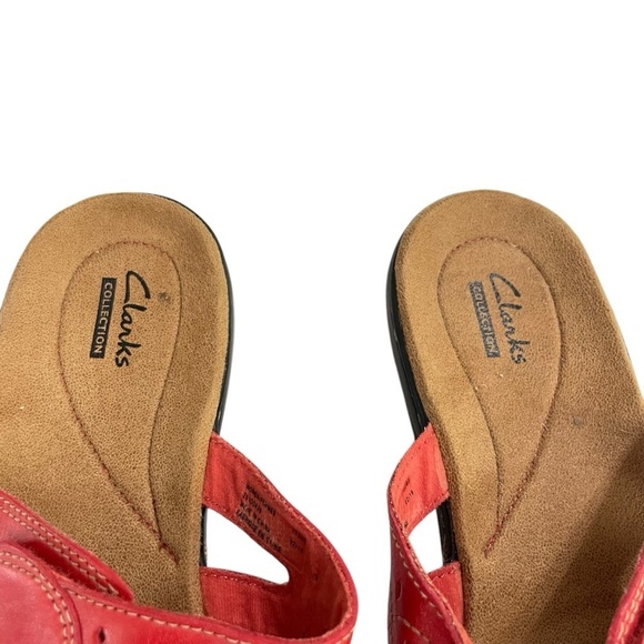 CLARKS LEISA CACTI Q Red LEATHER SLIP ONS OPEN TOE SANDALS SHOES WOMENS SZ 9M - Picture 8 of 14